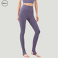 Side view of Amethyst Breathable Stirrup Yoga Leggings by SWEATY. The leggings feature a sleek, high-waisted design, contoured fit, and stirrup straps to ensure secure positioning during yoga and fitness routines. The amethyst color offers a fashionable yet practical style for active wear.