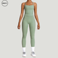 Basil green seamless yoga set by SWEATY - Women's front view showcasing a sleek and flexible design. Ideal for yoga, fitness, and activewear. SWEATY activewear made with breathable and moisture-wicking fabric for superior comfort.