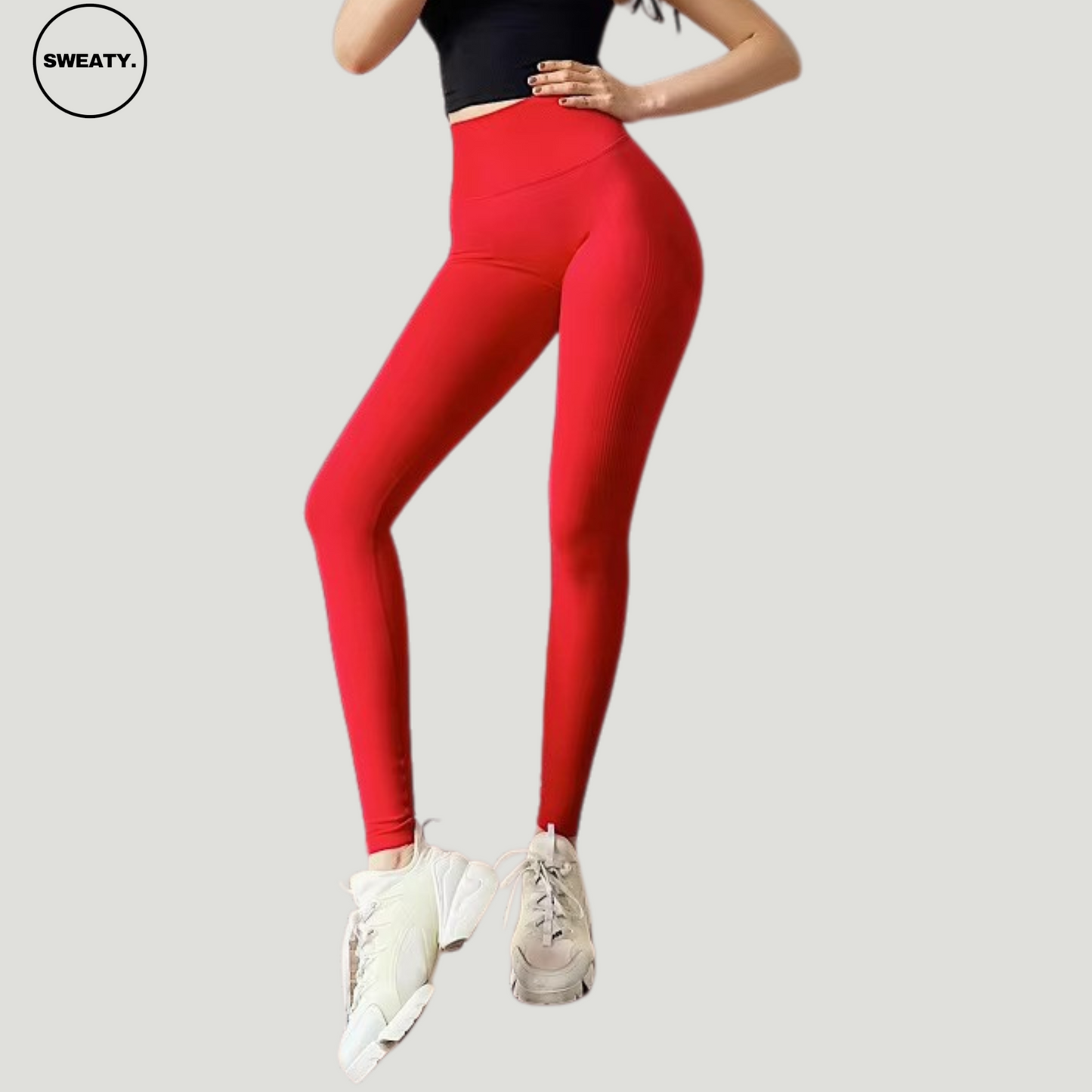 Front view of Big Red seamless high-waist leggings by SWEATY, showcasing a sleek fit and full-length design, ideal for high-performance workouts.