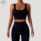 Black seamless tracksuit set by SWEATY - Stylish women's workout attire with high-waisted leggings and supportive crop top. Perfect for yoga, fitness, and gym workouts with moisture-wicking, quick-dry technology.