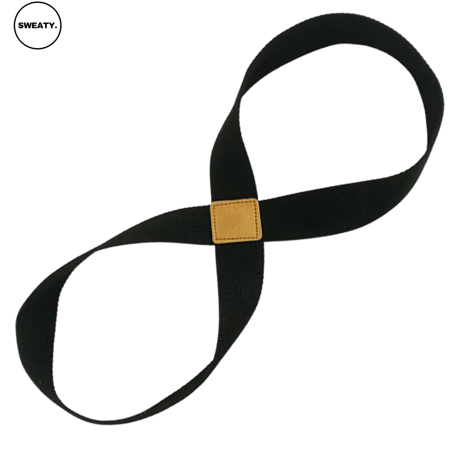 Black yoga resistance band by SWEATY - durable and flexible fabric band for stretching and resistance exercises. Designed for improved flexibility and muscle strength during yoga workouts.