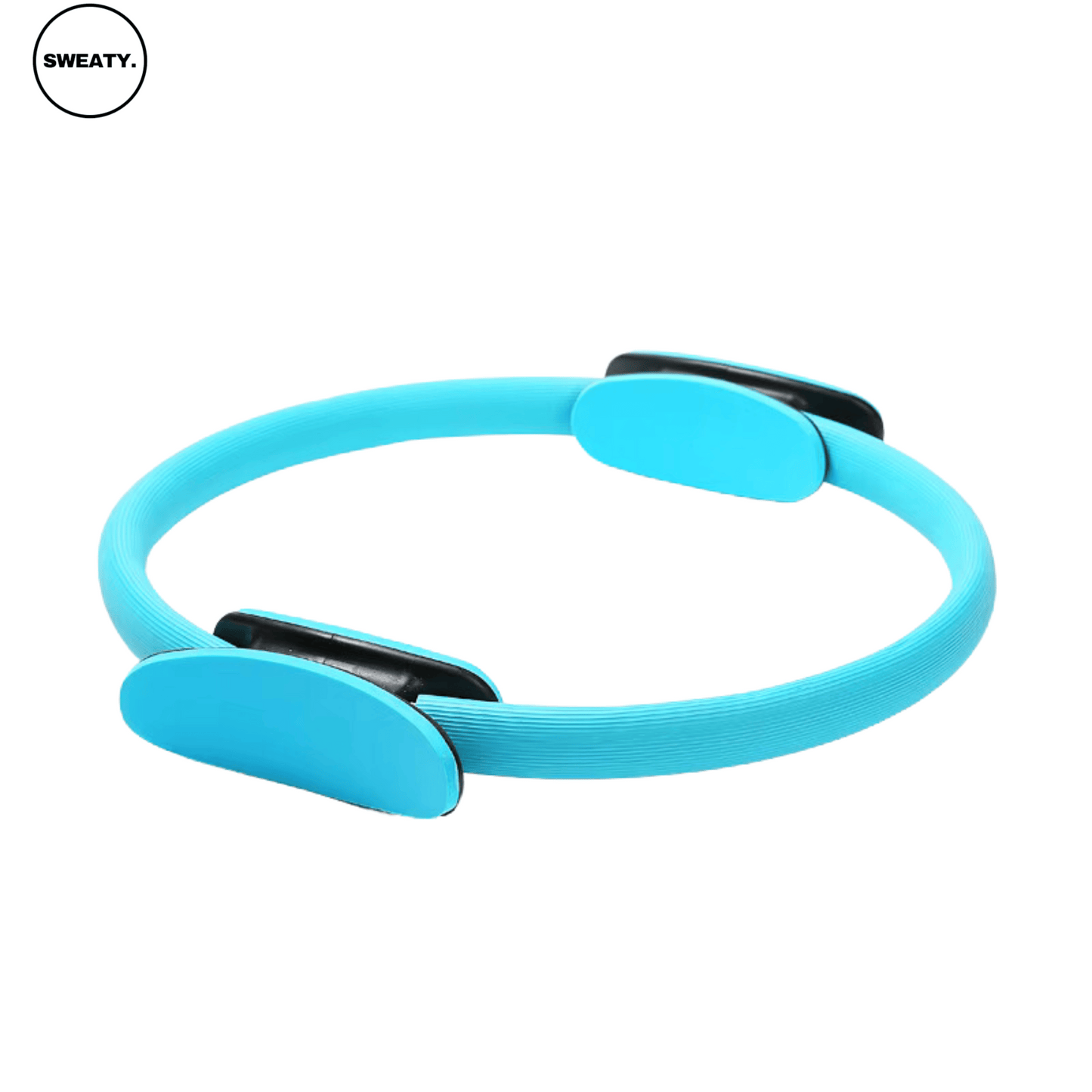 Blue exercise ring by SWEATY - lightweight and durable fitness accessory for Pilates and strength training. Features soft foam handles for comfortable grip during workouts.