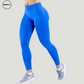 SWEATY Blue High Waist Scrunch Butt Yoga Leggings, side angle view highlighting the sleek and sculpting design that emphasizes curves and provides a comfortable fit.