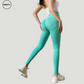 Back profile of Bright Green seamless high-waist leggings by SWEATY, showcasing a sculpted fit perfect for activewear and enhancing natural curves.