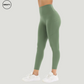 Bronze Green Tummy Control Yoga Pants by SWEATY - Rear angle view featuring high-waist, side pocket, and sleek fit. Perfect for yoga, running, and gym workouts with breathable and moisture-wicking fabric for ultimate comfort.