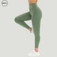 Bronze Green Tummy Control Yoga Pants by SWEATY - Side view showing leg lift position, high-waisted design, side pocket, and snug fit. Made with breathable and stretchy fabric, perfect for yoga, gym workouts, and casual wear. Features moisture-wicking technology for enhanced comfort and performance.