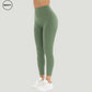 Bronze Green Tummy Control Yoga Pants by SWEATY - Side view featuring high-waist design and side pocket. Ideal for yoga, fitness, and running with breathable, stretchy, and moisture-wicking fabric for maximum comfort.