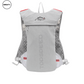 Gray hydration vest by SWEATY, rear view showing ergonomic back design with honeycomb mesh for breathability and comfort during outdoor activities like running and cycling.