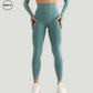 Front view of Green seamless high-waist leggings by SWEATY, highlighting the compressive fit and sleek design.