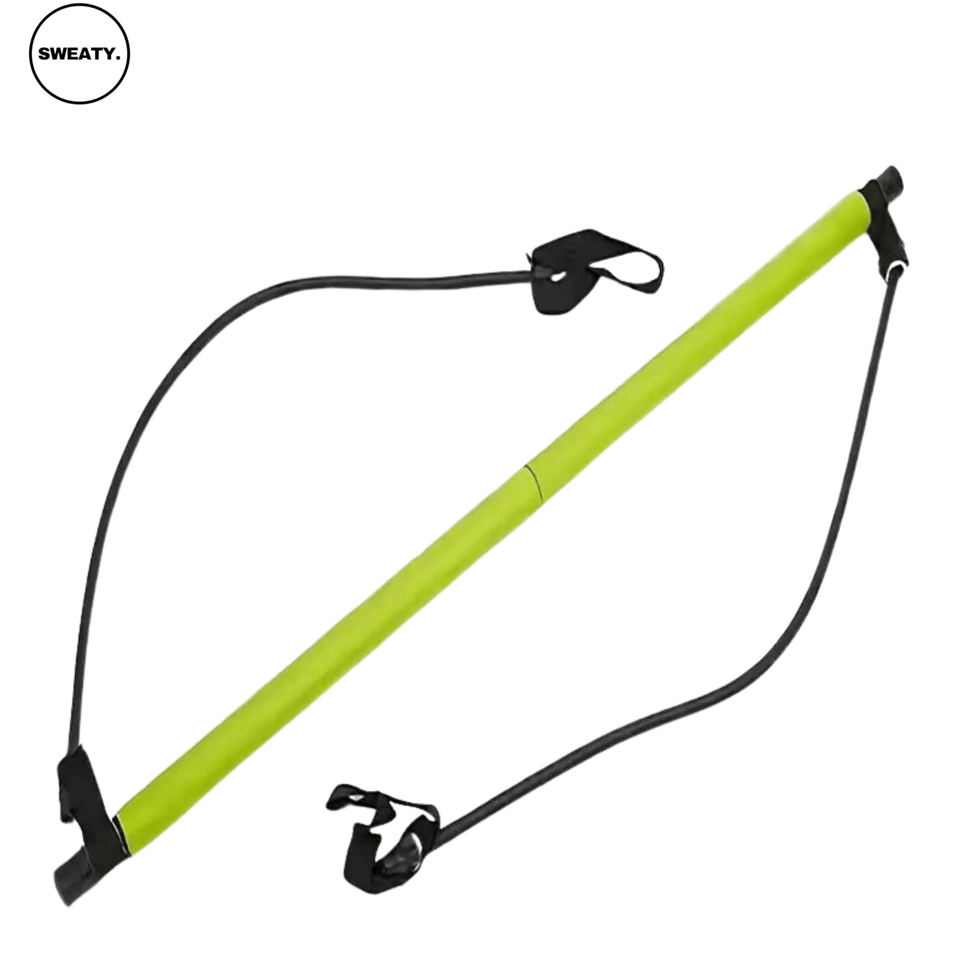 Front view of green workout bar by SWEATY - perfect for resistance training with adjustable bands for upper and lower body strength exercises.