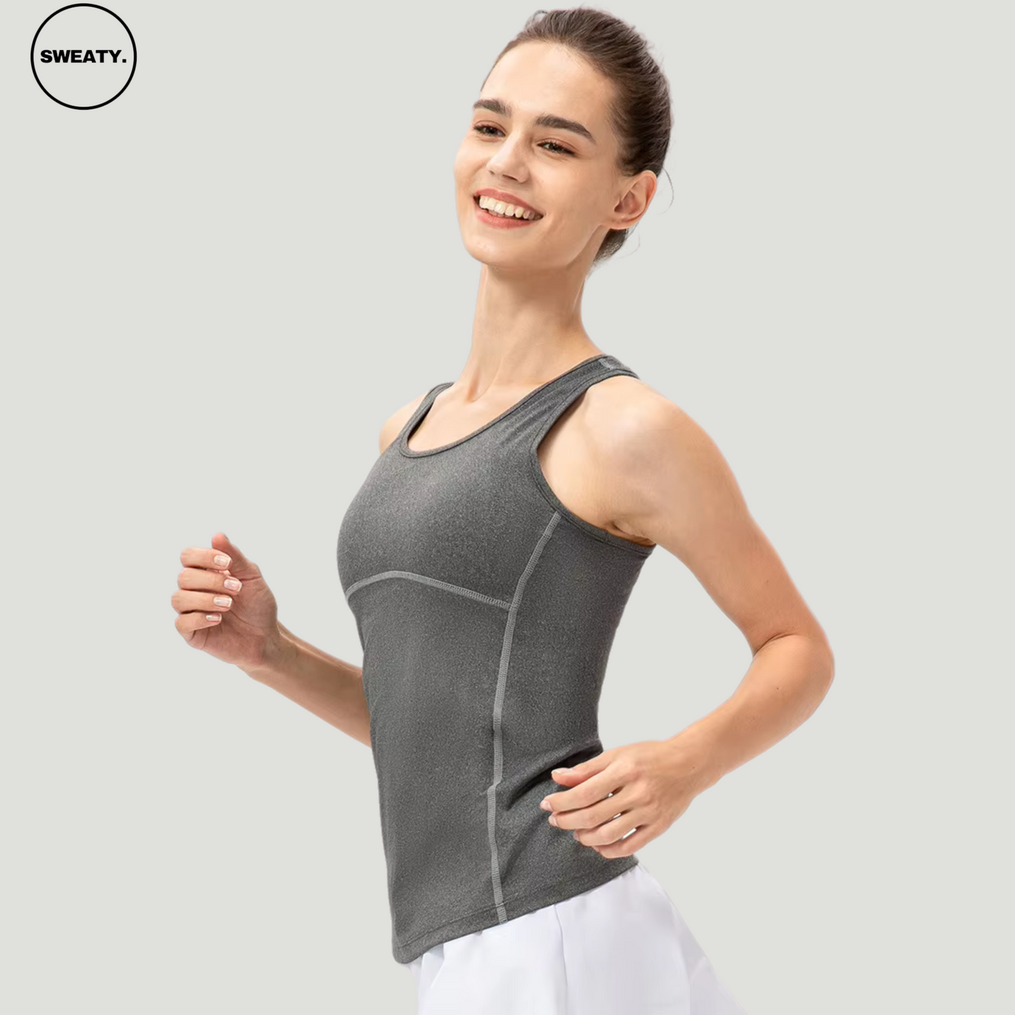 Grey Candy Colour Quick Dry Vest by SWEATY - Women's lightweight, breathable, and moisture-wicking tank top perfect for yoga, running, and gym workouts. Stylish SWEATY activewear designed for optimal comfort and performance.