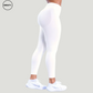 SWEATY Ivory High Waist Scrunch Butt Yoga Leggings, side angle view highlighting the supportive fit and contour-enhancing design.