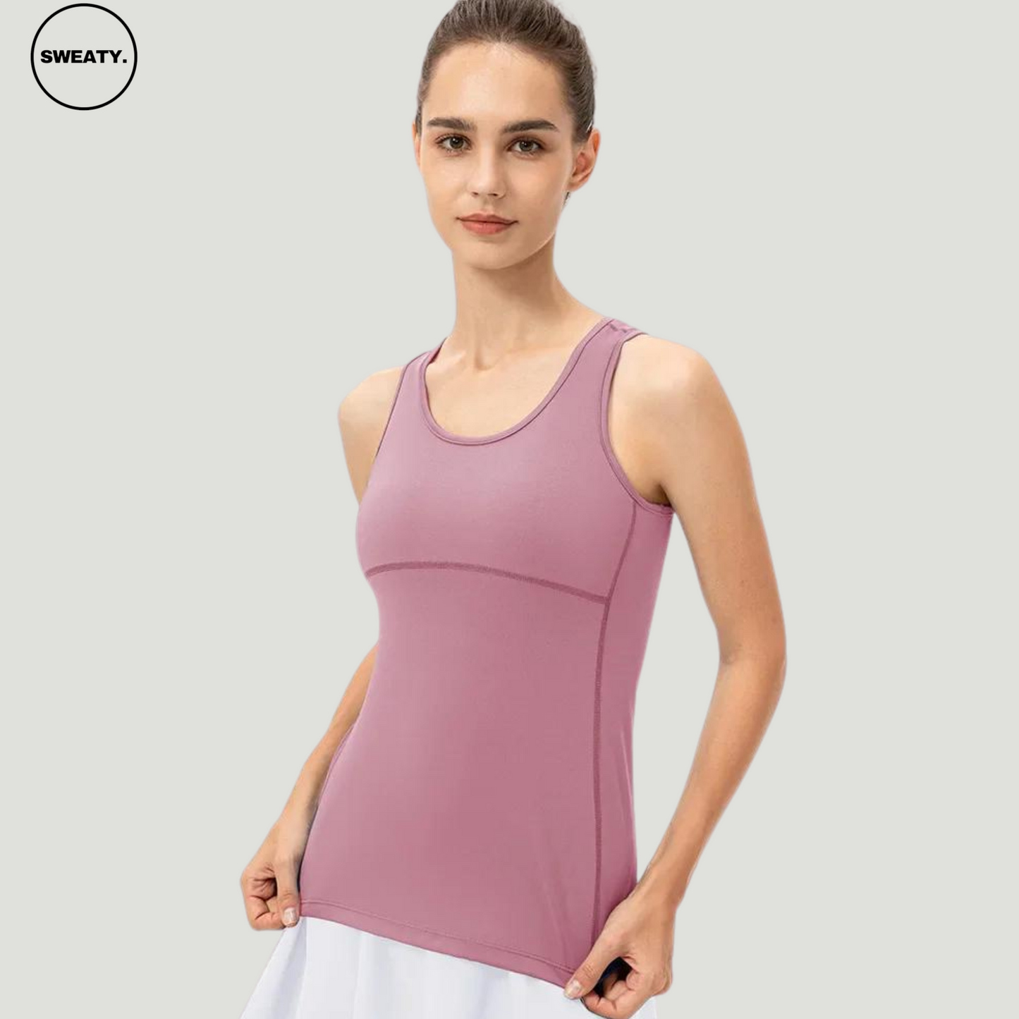 Front view of Lavender Candy Colour Quick Dry Vest by SWEATY - Women's lightweight, breathable, and moisture-wicking tank top perfect for yoga, running, and fitness activities. Comfortable SWEATY activewear designed for optimal performance during workouts.