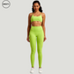 Neon Green Buttery Soft Gym Set by SWEATY - Vibrant and energizing women's gym wear in neon green, designed for high-performance fitness activities. The set includes a seamless sports bra and high-waisted leggings that offer both stretch and support.