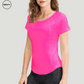 Pink Breathable Quick Dry Yoga Top by SWEATY - Women's lightweight, moisture-wicking, and breathable fabric designed for yoga, running, and fitness. Front-left angle view of SWEATY activewear top with quick-dry technology for optimal comfort during workouts.