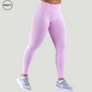 SWEATY Pink High Waist Scrunch Butt Yoga Leggings, front-side view highlighting the form-fitting design, high-rise waist, and contoured silhouette.