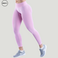 SWEATY Pink High Waist Scrunch Butt Yoga Leggings, side view displaying the high-rise waist, sculpted fit, and seamless design for a sleek silhouette.