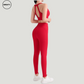 Red-Cross-Yoga-Suit-Back-Side-View-by-SWEATY - Women's bold and vibrant Red Yoga Suit, featuring an elegant cross-back design for enhanced support and style during fitness activities. Perfect for those looking to stand out in the gym with both color and performance.