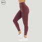 Red Merlot Tummy Control Yoga Pants by SWEATY - Side view showing high-rise waist and sleek side pocket design. Made from moisture-wicking, breathable fabric perfect for yoga, running, and gym workouts. These leggings offer tummy control and a comfortable, body-hugging fit for enhanced performance.