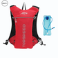 Red ultra-lightweight hydration vest by SWEATY with a water bladder. Features breathable mesh and adjustable straps, ideal for long-distance running, hiking, and outdoor endurance sports. Includes a water bladder for easy hydration during activities.