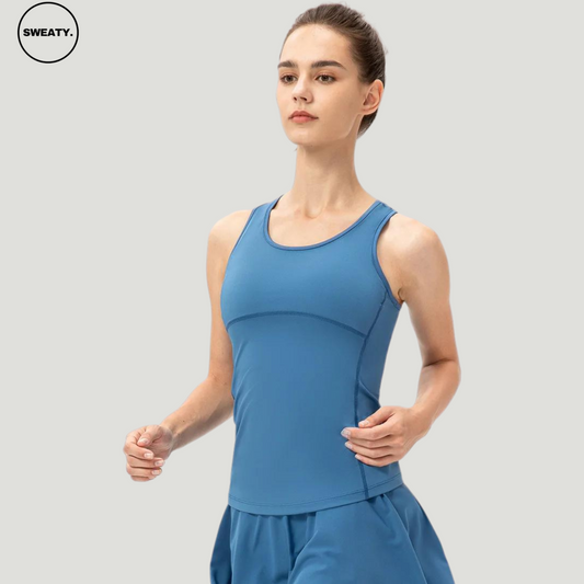 Sky Blue Candy Colour Quick Dry Vest by SWEATY - Women's lightweight, breathable, and quick-drying tank top ideal for yoga, running, and fitness activities. Stylish SWEATY activewear with moisture-wicking fabric for optimal comfort during workouts.