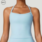 Sky Blue Push-Up Gym Bra Top by SWEATY - Front view showcasing the sleek, moisture-wicking fabric. Perfect for active women, providing comfort and support during yoga, running, and high-performance workouts.