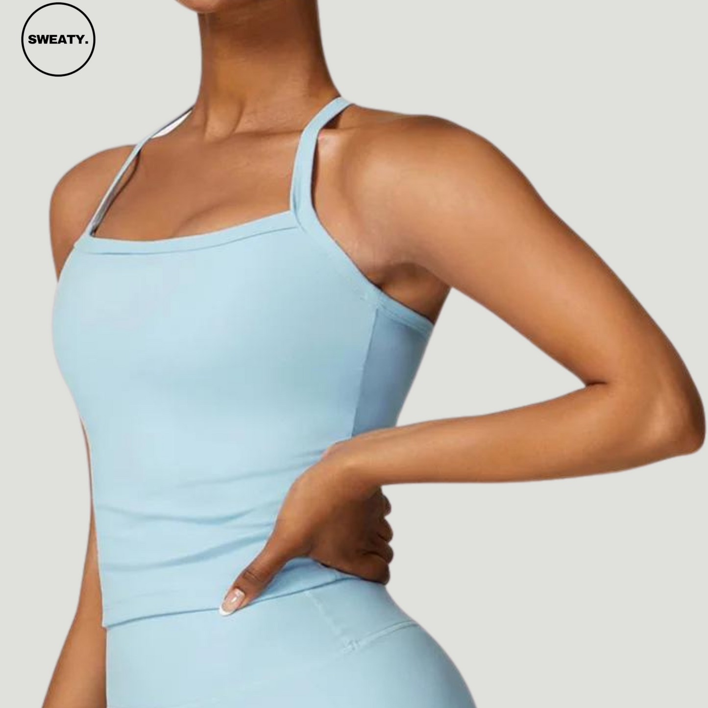 Sky Blue Push-Up Gym Bra Top by SWEATY featuring moisture-wicking, breathable fabric. Ideal for yoga, running, and fitness, providing optimal support and comfort for active women. Sleek, stylish design for high-performance workouts.