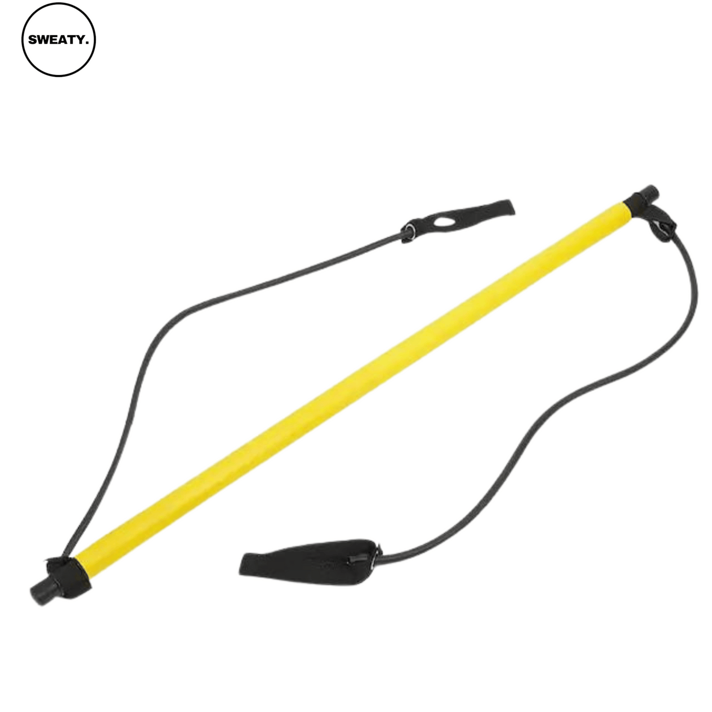 Front view of yellow workout bar by SWEATY - designed with resistance bands for versatile strength and flexibility exercises. Ideal for full-body workouts.