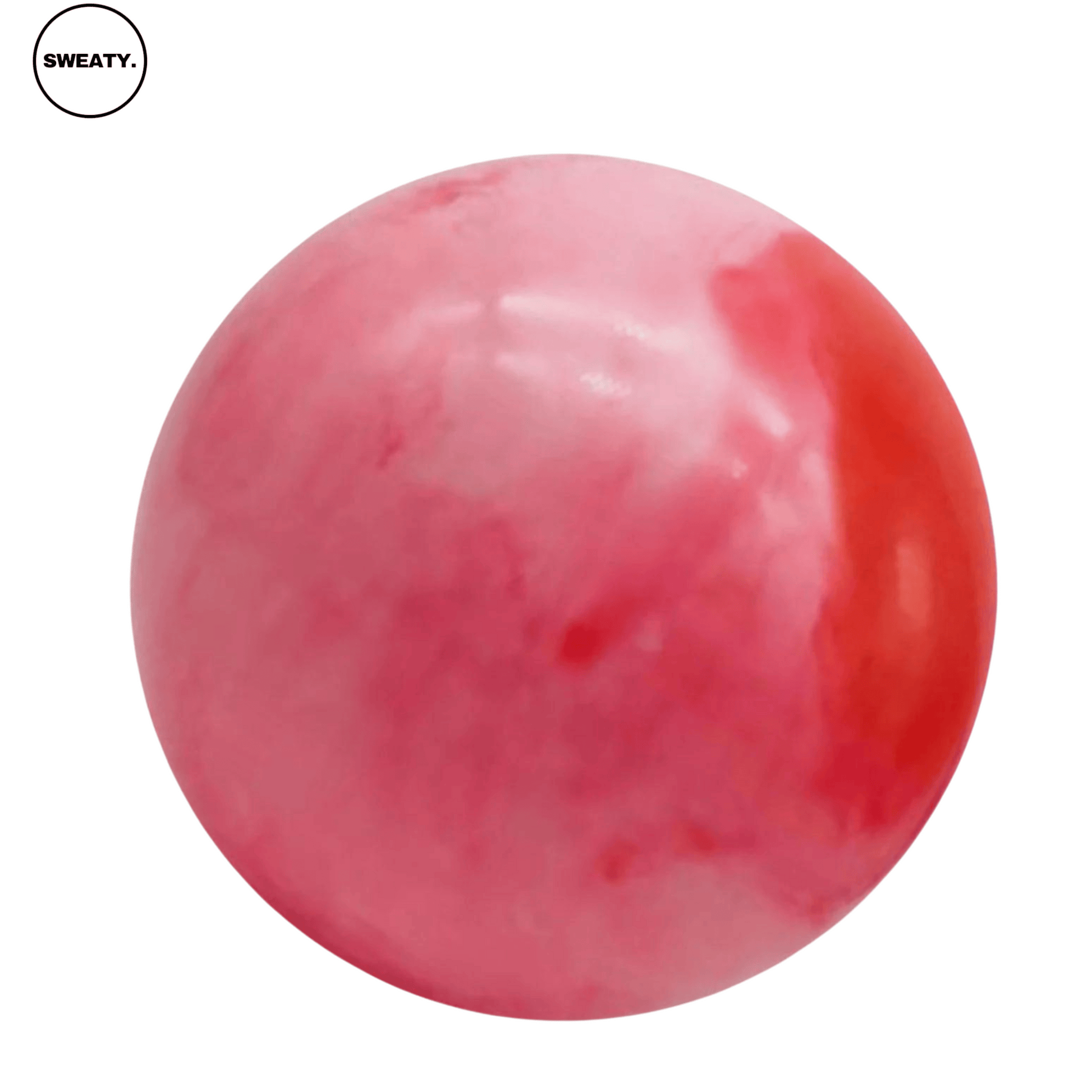 Pink and red marble-patterned Pilates yoga ball from SWEATY, used for yoga, Pilates, and core strengthening exercises.