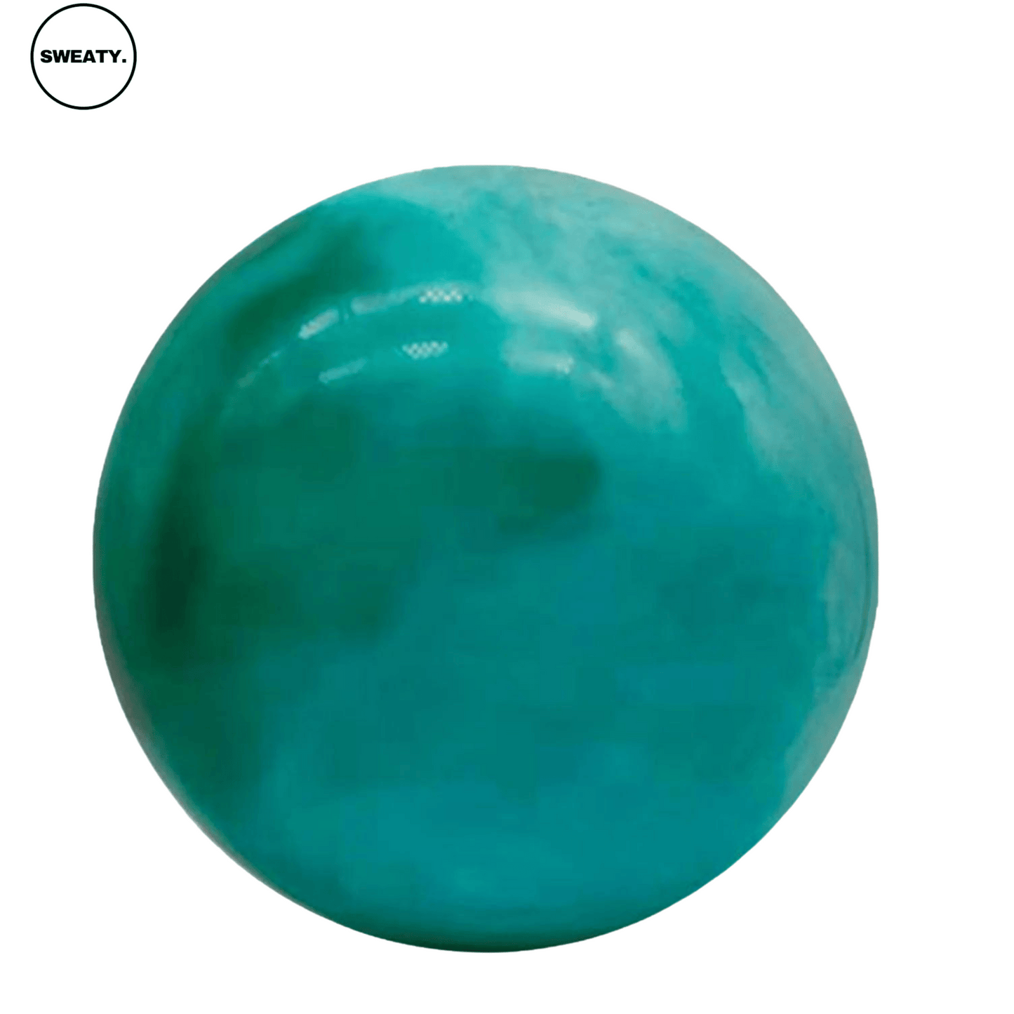 Turquoise marble Pilates yoga ball from SWEATY, designed for yoga, Pilates, and core exercises, offering stability and balance during workouts.