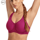 Purple Sports Bra by SWEATY - Women's supportive, moisture-wicking, and breathable sports bra shown from the front angle. Designed for high-impact activities, this SWEATY activewear provides optimal comfort and support during workouts.